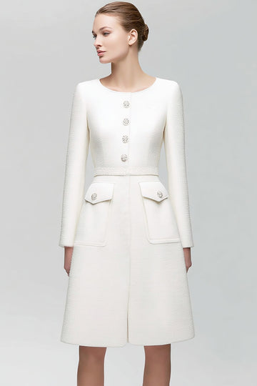 Long Sleeve Ivory A-Line Work Dress